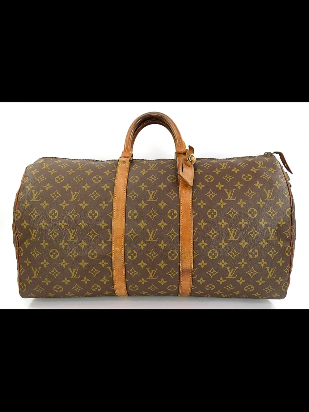 Louis Vuitton Brown Monogram Travel Duffel Bag with Tan Leather Trim